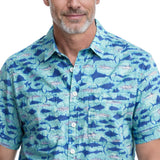 SUNSHIELD PERFORMANCE S/S PRINTED BUTTON-DOWN SHIRT - TEAL