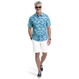 SUNSHIELD PERFORMANCE S/S PRINTED BUTTON-DOWN SHIRT - TEAL