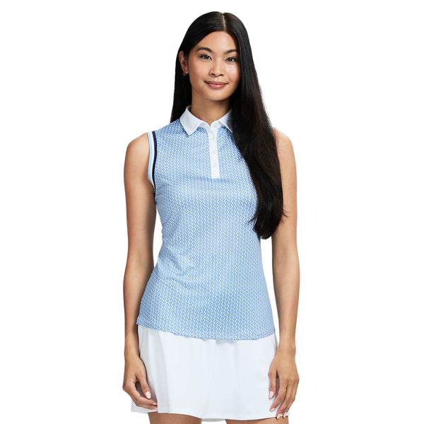 ALLY PERFORMANCE STRETCH COLLARED SLEEVELESS POLO - PLACID BLUE