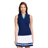 VEE-RONICA COLLARLESS POLO  - MEDIEVAL BLUE