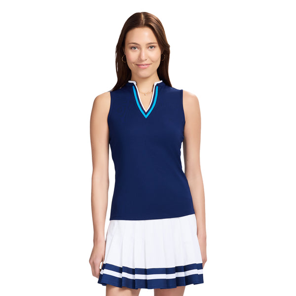 VEE-RONICA COLLARLESS POLO  - MEDIEVAL BLUE