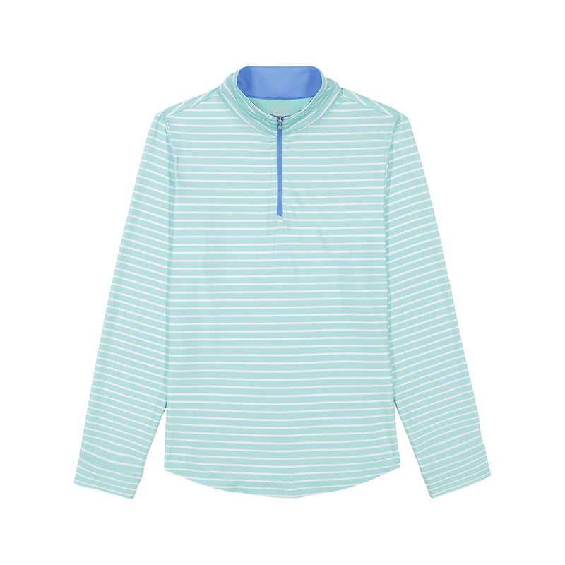 ZABRINA PERFORMANCE STRETCH LONG SLEEVE STRIPED ZIP PULLOVER - ICE GREEN