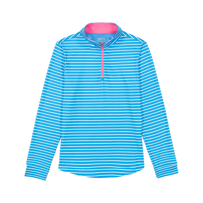 ZABRINA PERFORMANCE STRETCH LONG SLEEVE STRIPED ZIP PULLOVER - AZURE BLUE