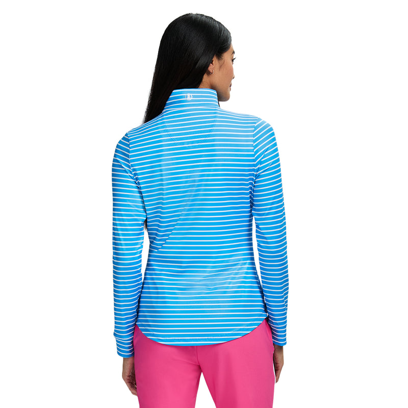 ZABRINA PERFORMANCE STRETCH LONG SLEEVE STRIPED ZIP PULLOVER - AZURE BLUE