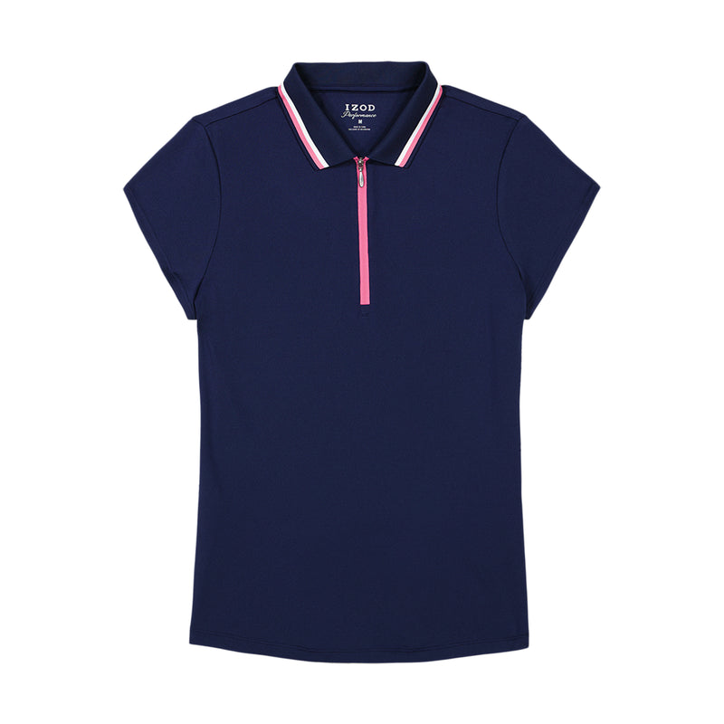 CHLOE PERFORMANCE STRETCH CAP-SLEEVE POLO - MEDIEVAL BLUE