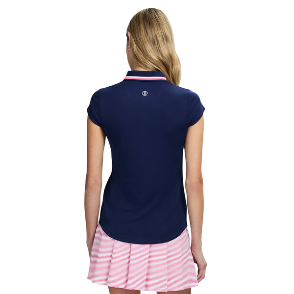 CHLOE PERFORMANCE STRETCH CAP-SLEEVE POLO - MEDIEVAL BLUE