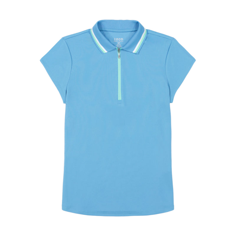 CHLOE PERFORMANCE STRETCH CAP-SLEEVE POLO - AZURE BLUE