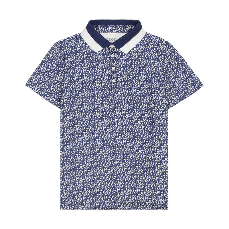 STELLA PRINTED SHORT-SLEEVE POLO - MEDIEVAL BLUE