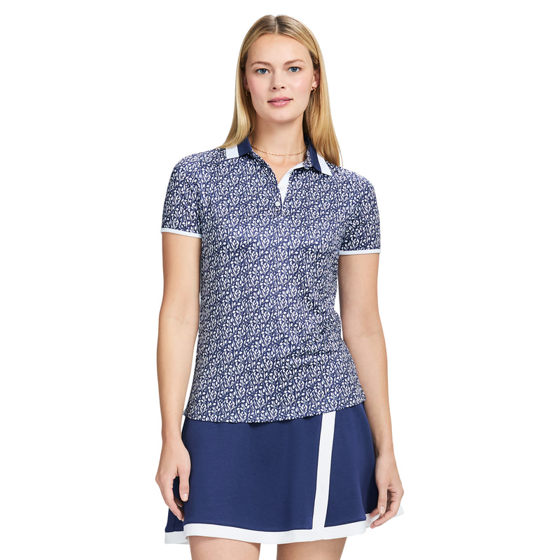 STELLA PRINTED SHORT-SLEEVE POLO - MEDIEVAL BLUE