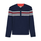 ZOEY STRIPED QUARTER ZIP SWEATER - MEDIEVAL BLUE