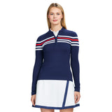 ZOEY STRIPED QUARTER ZIP SWEATER - MEDIEVAL BLUE