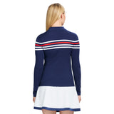 ZOEY STRIPED QUARTER ZIP SWEATER - MEDIEVAL BLUE
