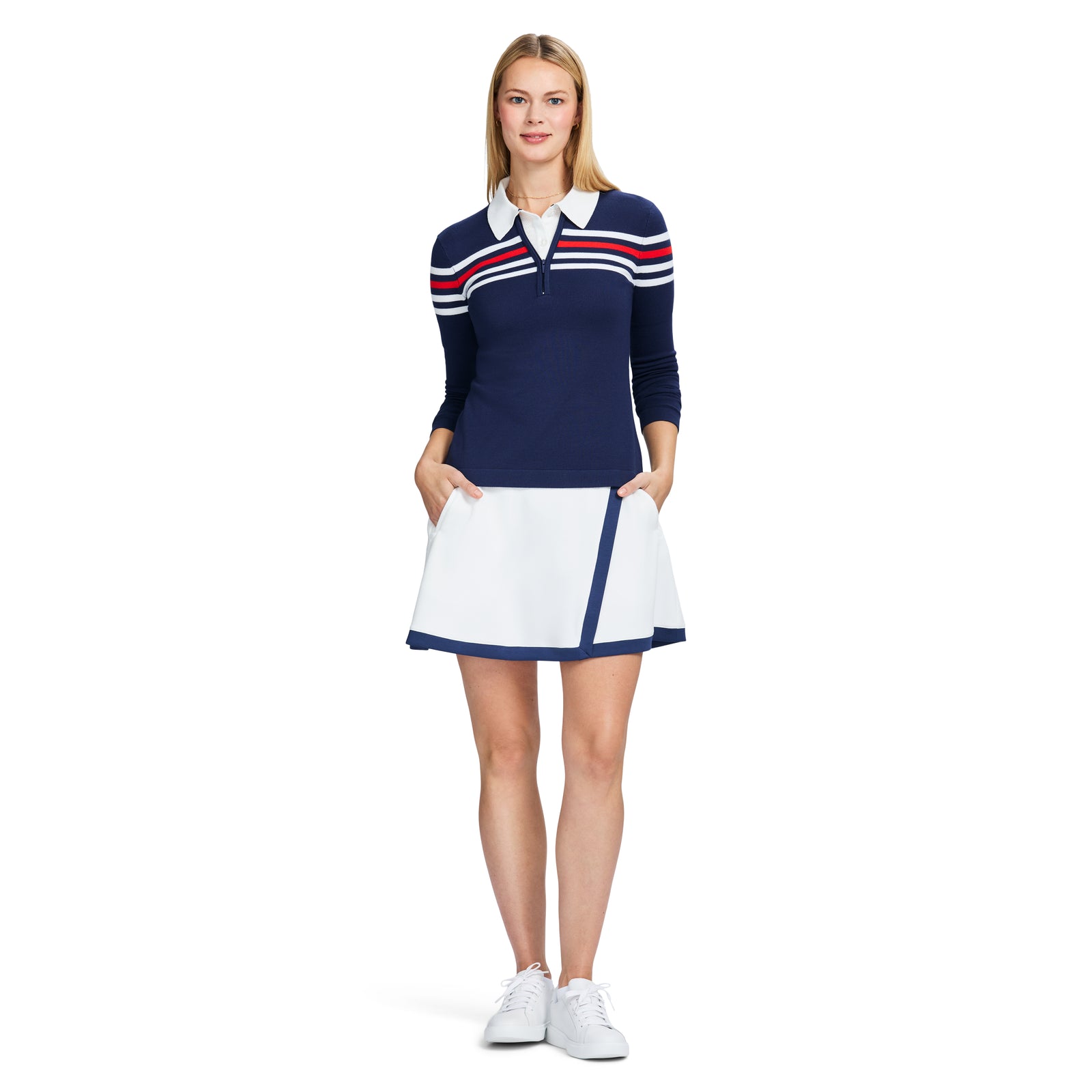 ZOEY STRIPED ZIP PULLOVER - MEDIEVAL BLUE – IZOD