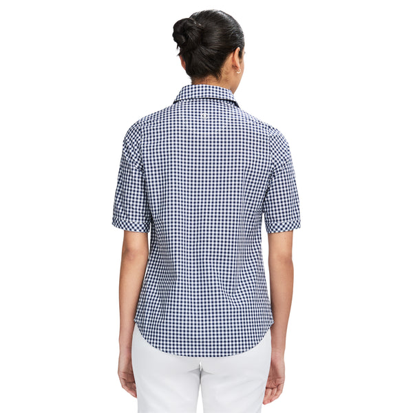 MARIA ½” SLEEVE GINGHAM TOP - MEDIEVAL BLUE