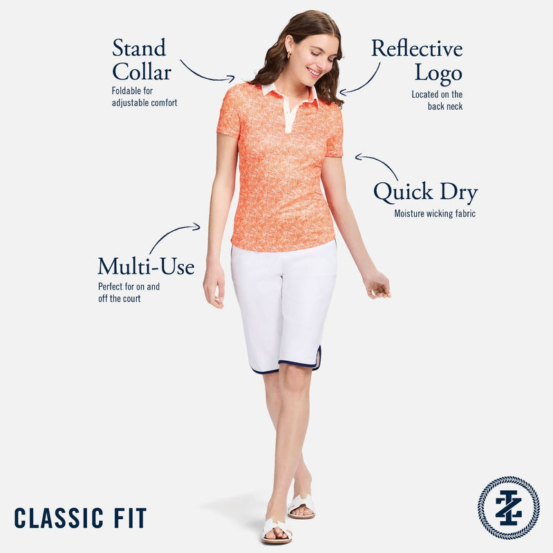 ALLY PRINTED SHORT SLEEVE POLO - VERMILLION ORANGE