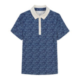 ALLY PRINTED SHORT SLEEVE POLO - MEDIEVAL BLUE