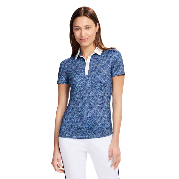 ALLY PRINTED SHORT SLEEVE POLO - MEDIEVAL BLUE