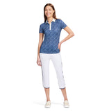 ALLY PRINTED SHORT SLEEVE POLO - MEDIEVAL BLUE