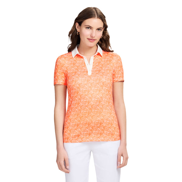 ALLY PRINTED SHORT SLEEVE POLO - VERMILLION ORANGE