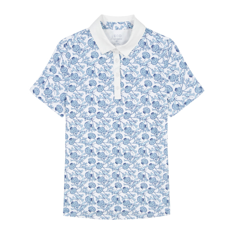 ALLY PRINTED SHORT SLEEVE POLO - BRIGHT WHITE