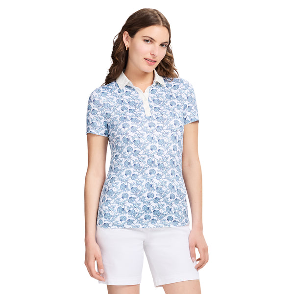 ALLY PRINTED SHORT SLEEVE POLO - BRIGHT WHITE