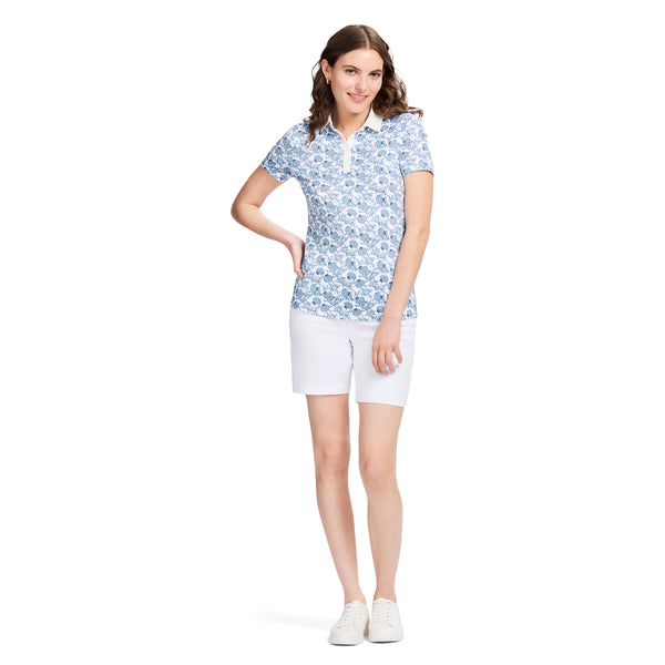 ALLY PRINTED SHORT SLEEVE POLO - BRIGHT WHITE