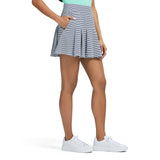PAULINE STRIPED 15" PLEATED PULL-ON SKORT - MEDIEVAL BLUE