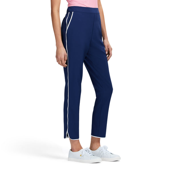 CANDI PERFORMANCE STRETCH ATHLETIC PIPED PANTS - MEDIEVAL BLUE