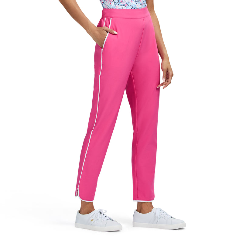 CANDI PERFORMANCE STRETCH ATHLETIC PIPED PANTS - HOT PINK