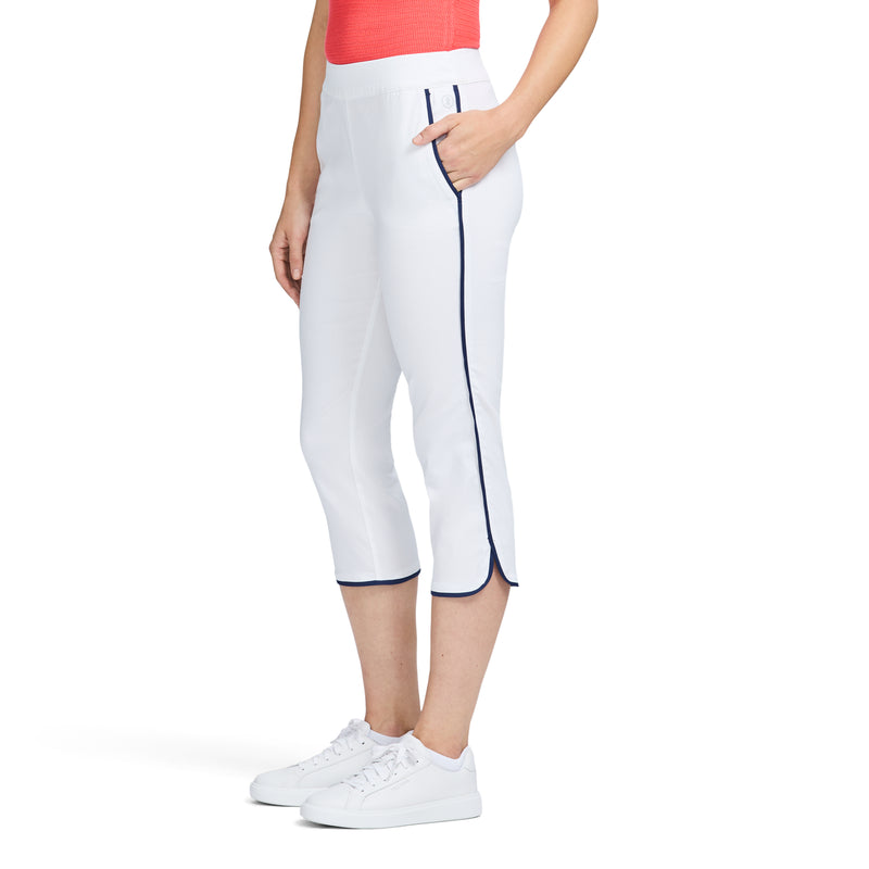 BILLIE PIPED SOLID CAPRI PANT - BRIGHT WHITE