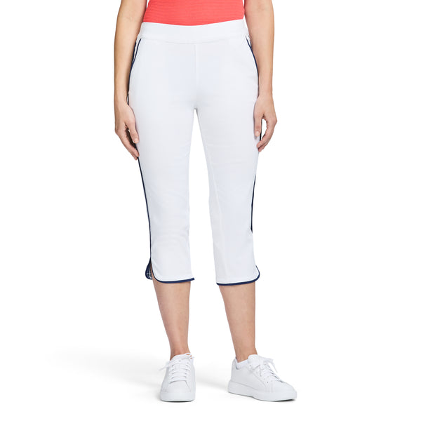 BILLIE PIPED SOLID CAPRI PANT - BRIGHT WHITE