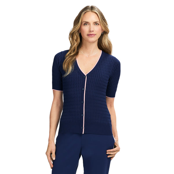 CALISTA CABLE KNIT CARDIGAN - MEDIEVAL BLUE