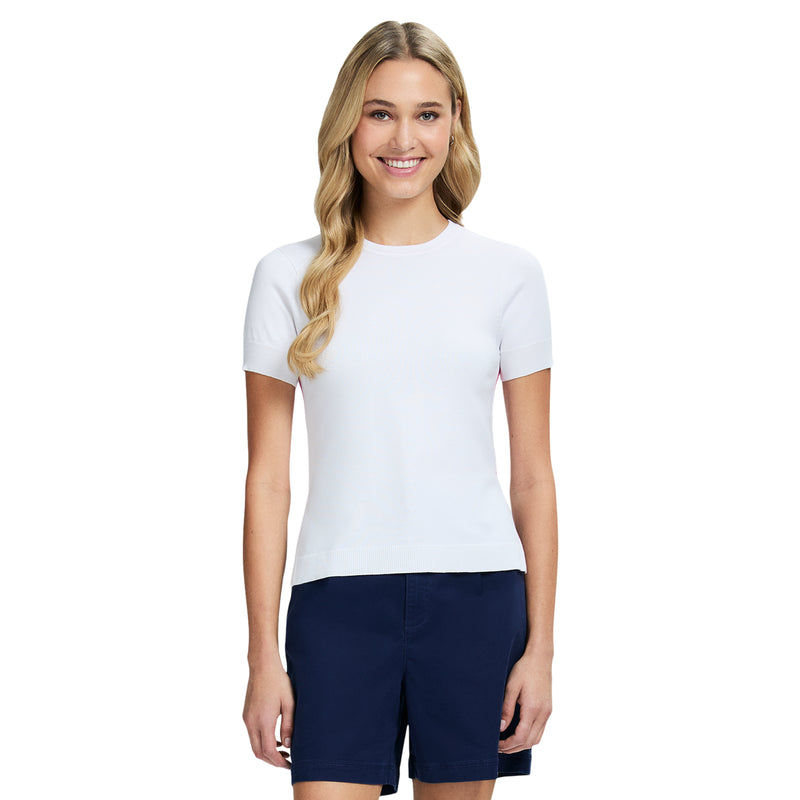 SKYLAR PERFORMANCE STRETCH SHORT-SLEEVE SWEATER - BRIGHT WHITE