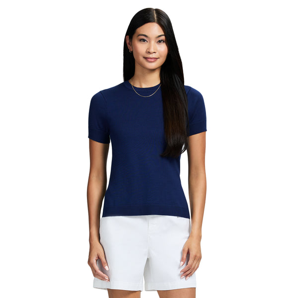 SKYLAR PERFORMANCE STRETCH SHORT-SLEEVE SWEATER - MEDIEVAL BLUE