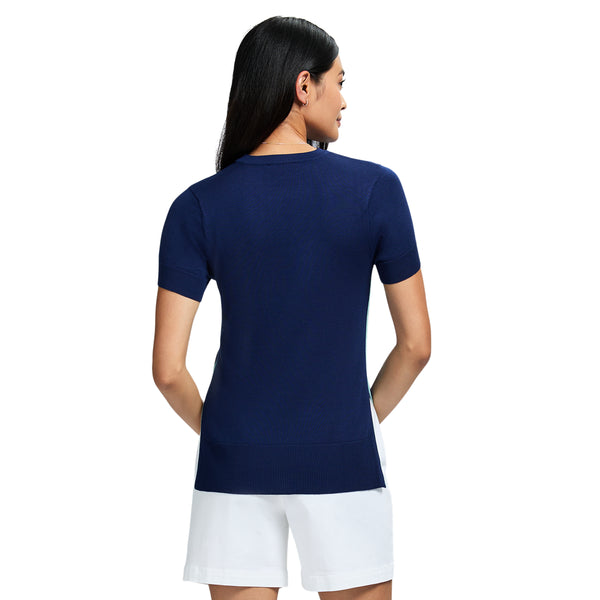 SKYLAR PERFORMANCE STRETCH SHORT-SLEEVE SWEATER - MEDIEVAL BLUE