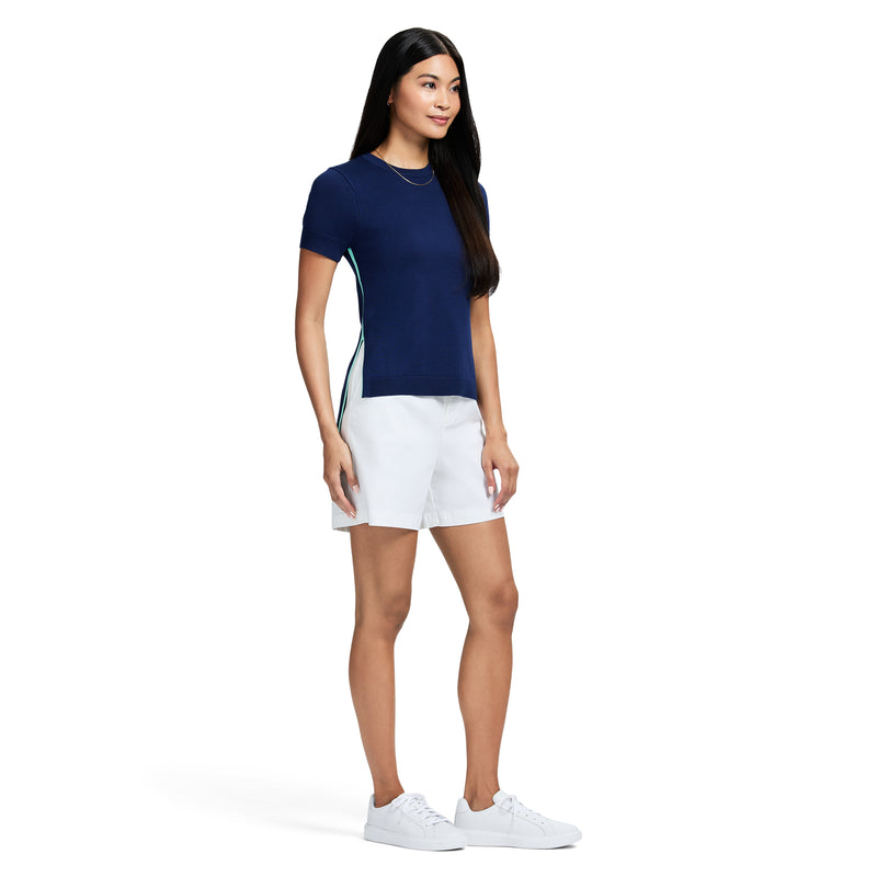 SKYLAR PERFORMANCE STRETCH SHORT-SLEEVE SWEATER - MEDIEVAL BLUE