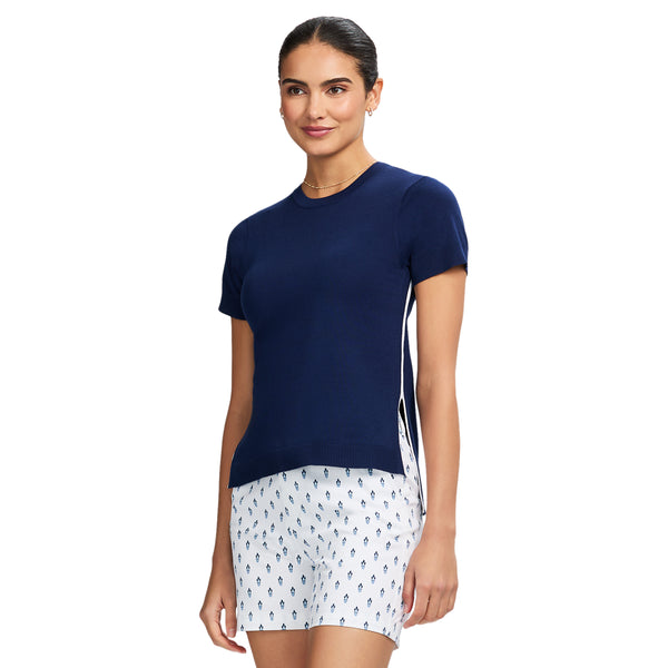 SKYLAR SHORT SLEEVE SWEATER TEE - NAVY