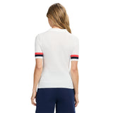 RAQUEL SHORT-SLEEVE POINTELLE SWEATER POLO - BRIGHT WHITE