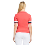 RAQUEL SHORT-SLEEVE POINTELLE SWEATER POLO - CAYENNE