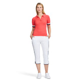 RAQUEL SHORT-SLEEVE POINTELLE SWEATER POLO - CAYENNE