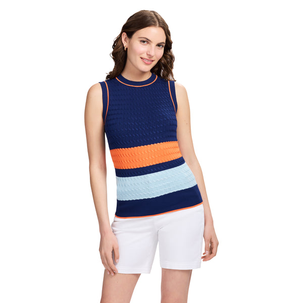 CAMI COLORBLOCK CABLE KNIT VEST - MEDIEVAL BLUE