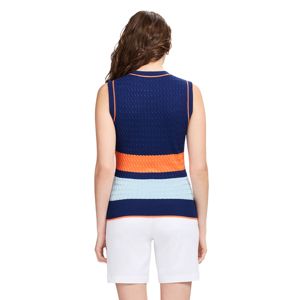 CAMI COLORBLOCK CABLE KNIT VEST - MEDIEVAL BLUE – IZOD
