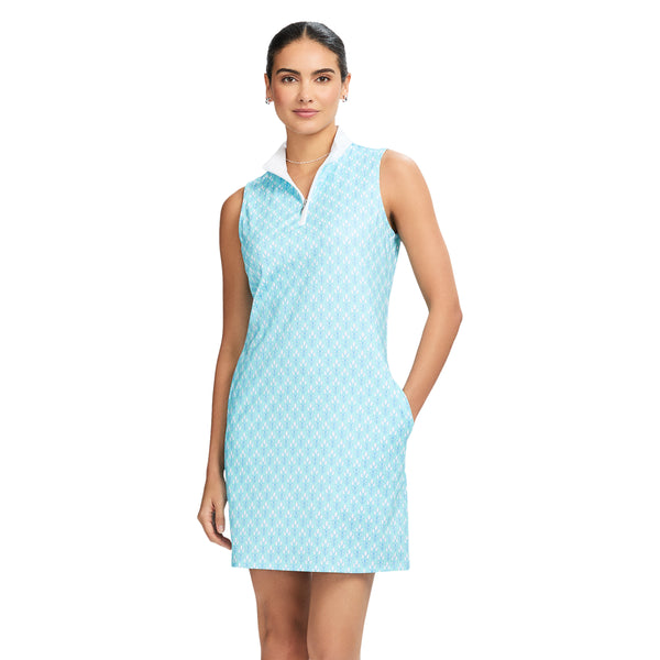 BRIANNA QUARTER ZIP A-LINE DRESS - BLUE RADIANCE