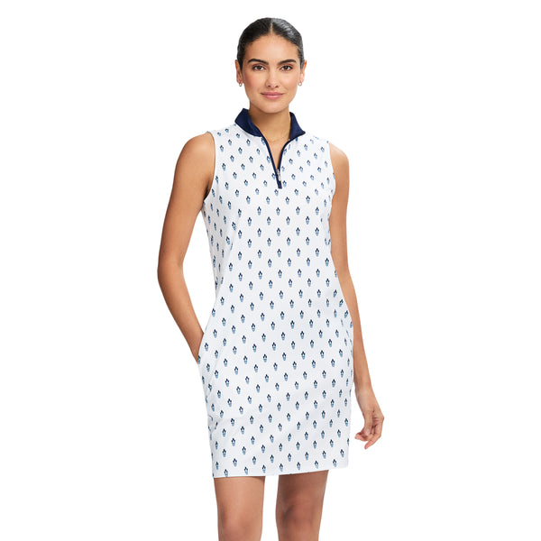 BRIANNA QUARTER ZIP A-LINE DRESS - BRIGHT WHITE