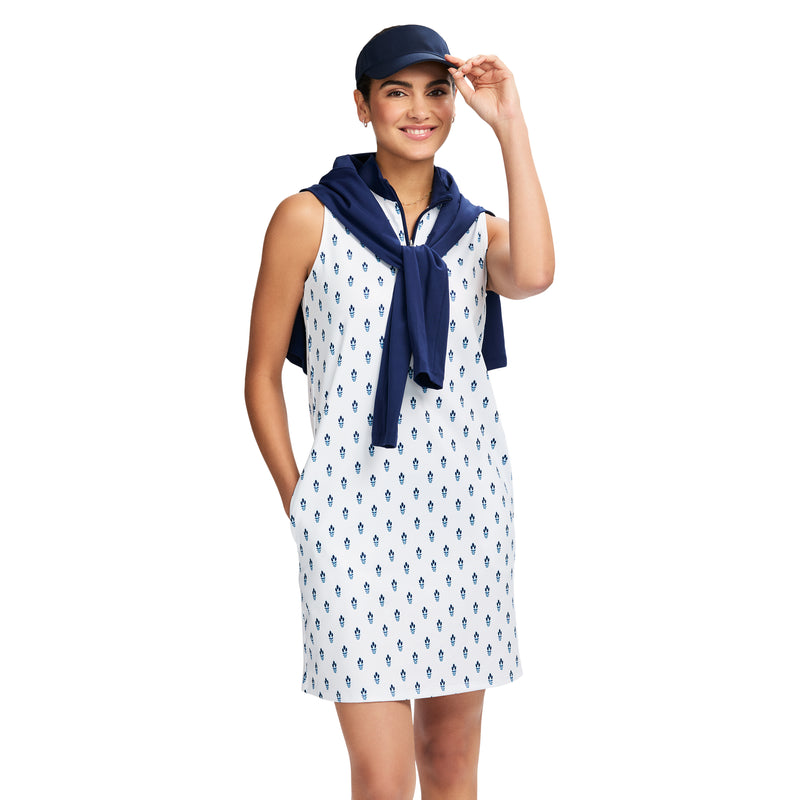 BRIANNA QUARTER ZIP A-LINE DRESS - BRIGHT WHITE