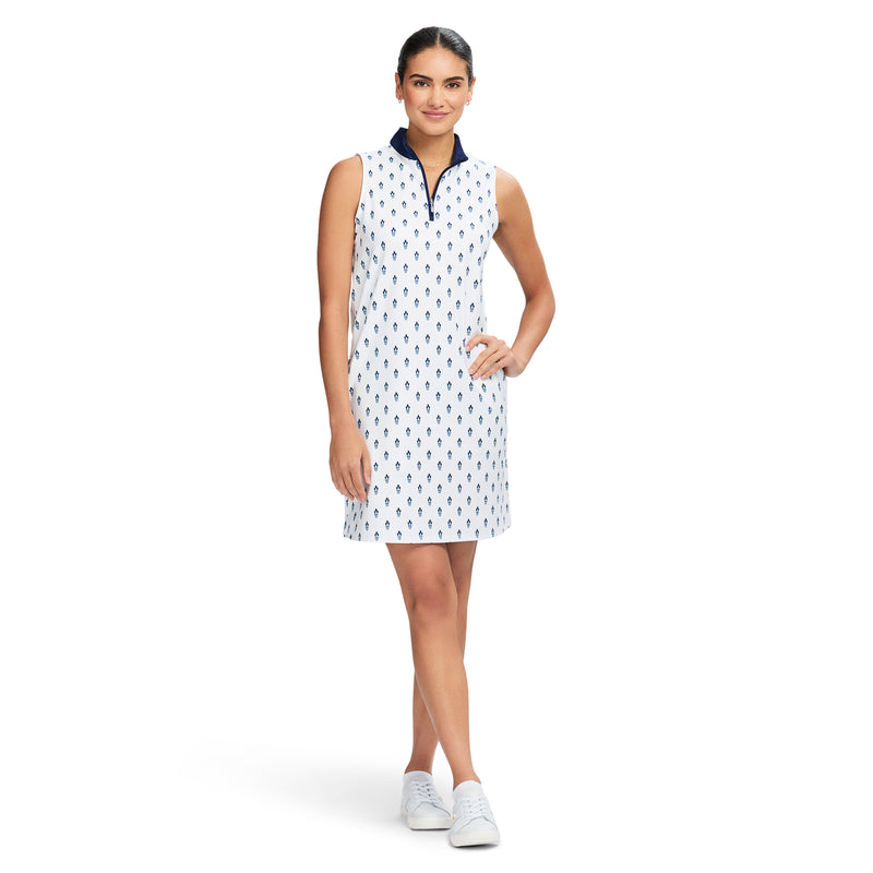 BRIANNA QUARTER ZIP A-LINE DRESS - BRIGHT WHITE