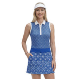 ALLY SLEEVELESS PRINTED POLO - MONACO BLUE