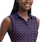 ALLY PRINTED SLEEVELESS POLO - SODALITE BLUE