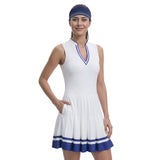 RALLY V-NECK PLEATED DRESS - BRIGHT WHITE