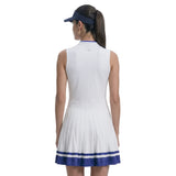 RALLY V-NECK PLEATED DRESS - BRIGHT WHITE